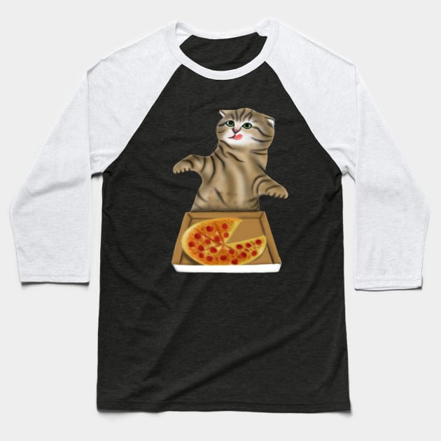 Pizza Cat Lovers Gift Baseball T-Shirt by Merchweaver